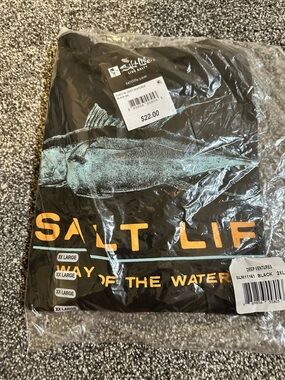 Salt Life Black Tee with Teal Fish Graphic and Yellow Logo